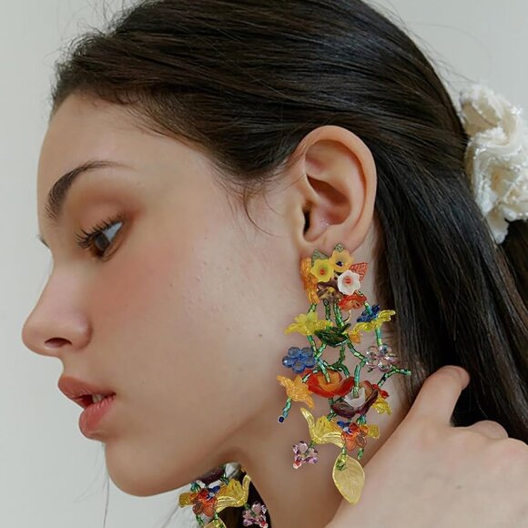 Colorful Beaded Flower Earrings Bohemia Dangle Summer Beach Jewelry Women - Picture 4 of 7